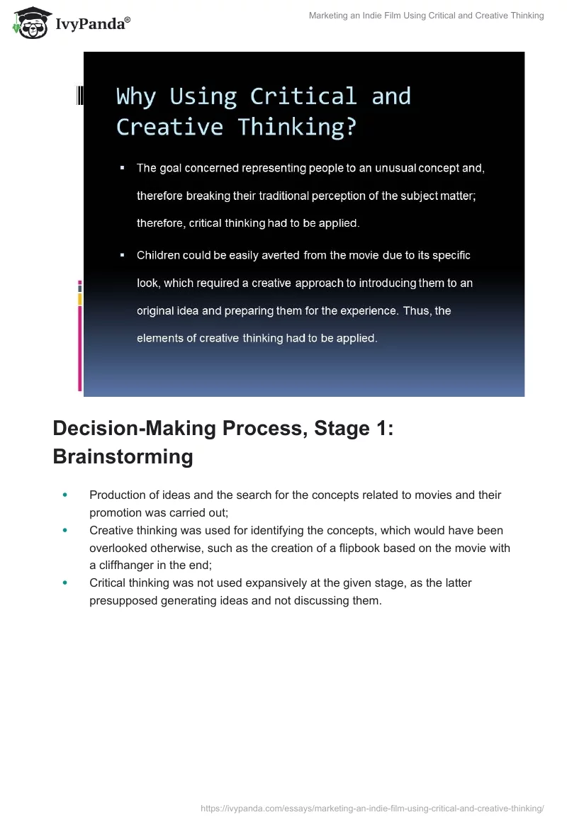 Marketing an Indie Film Using Critical and Creative Thinking. Page 3