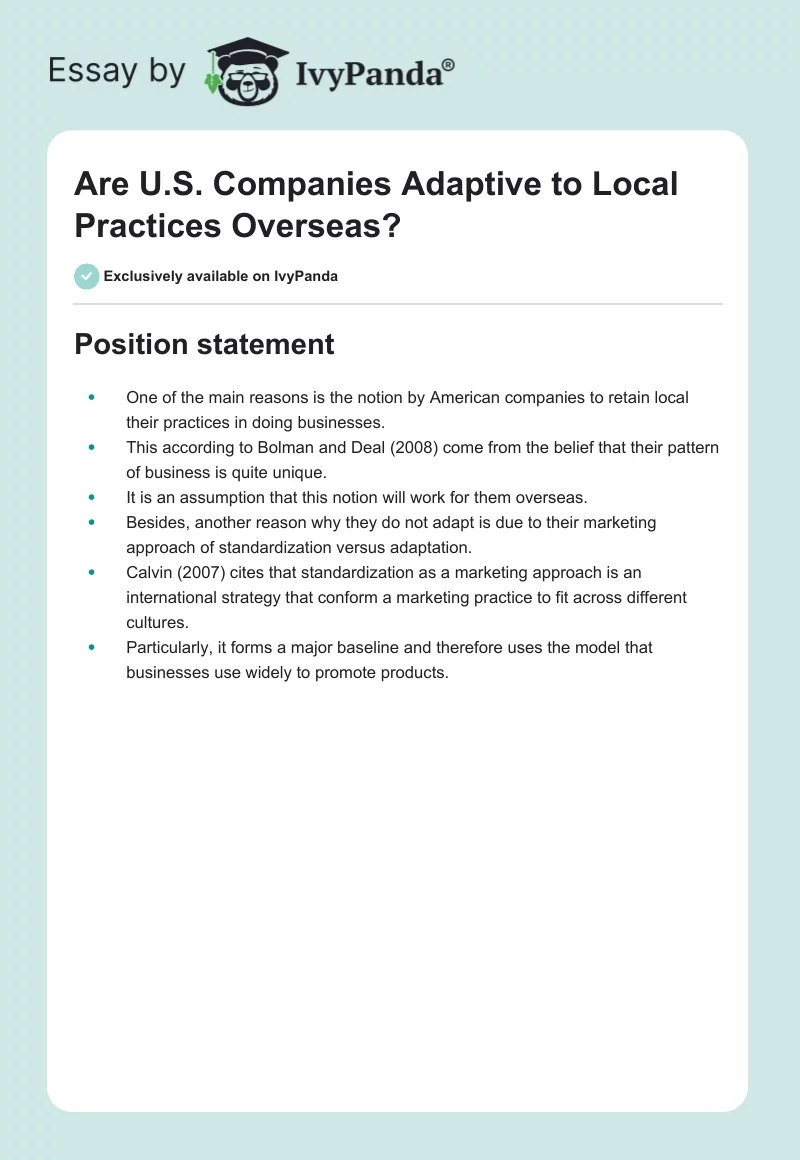 Are U.S. Companies Adaptive to Local Practices Overseas?. Page 1