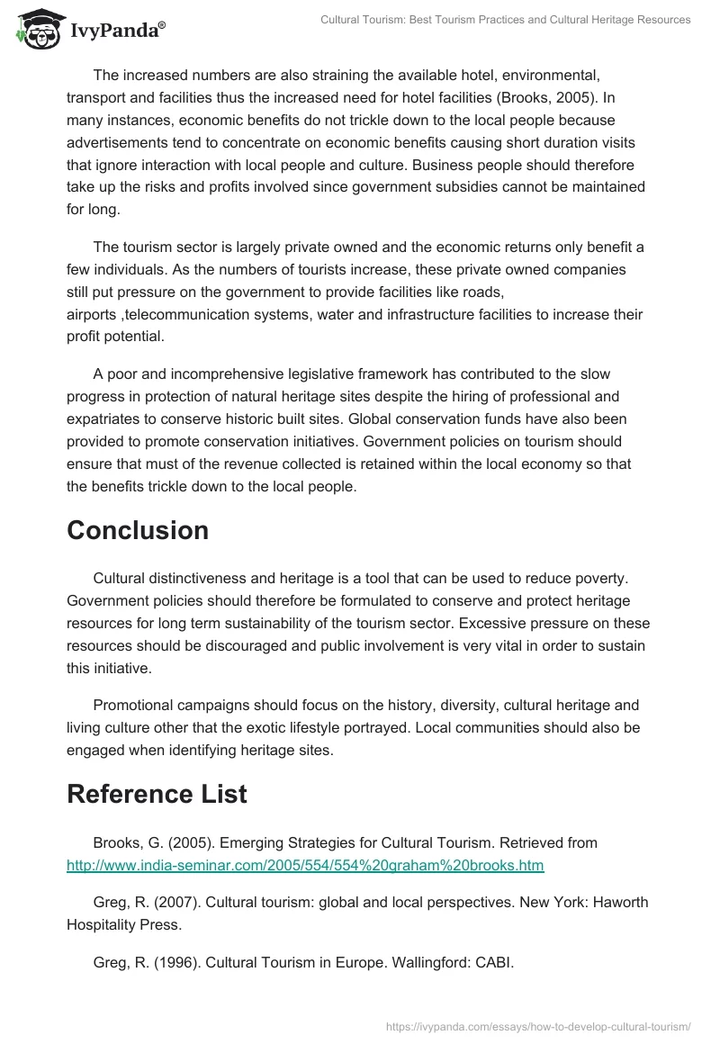Cultural Tourism: Best Tourism Practices and Cultural Heritage Resources. Page 3