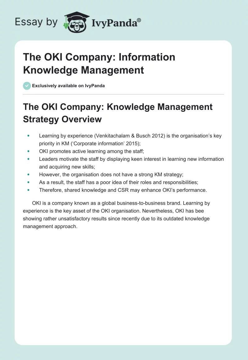The OKI Company: Information Knowledge Management. Page 1