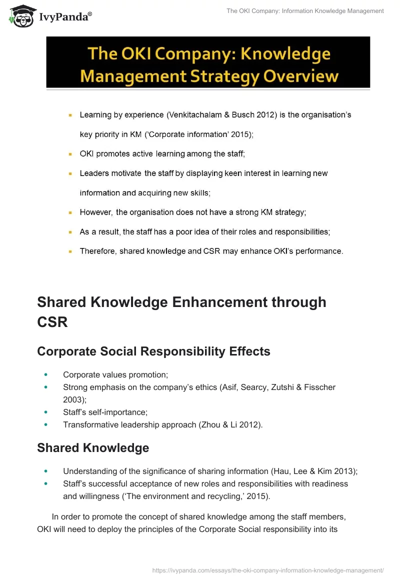 The OKI Company: Information Knowledge Management. Page 2