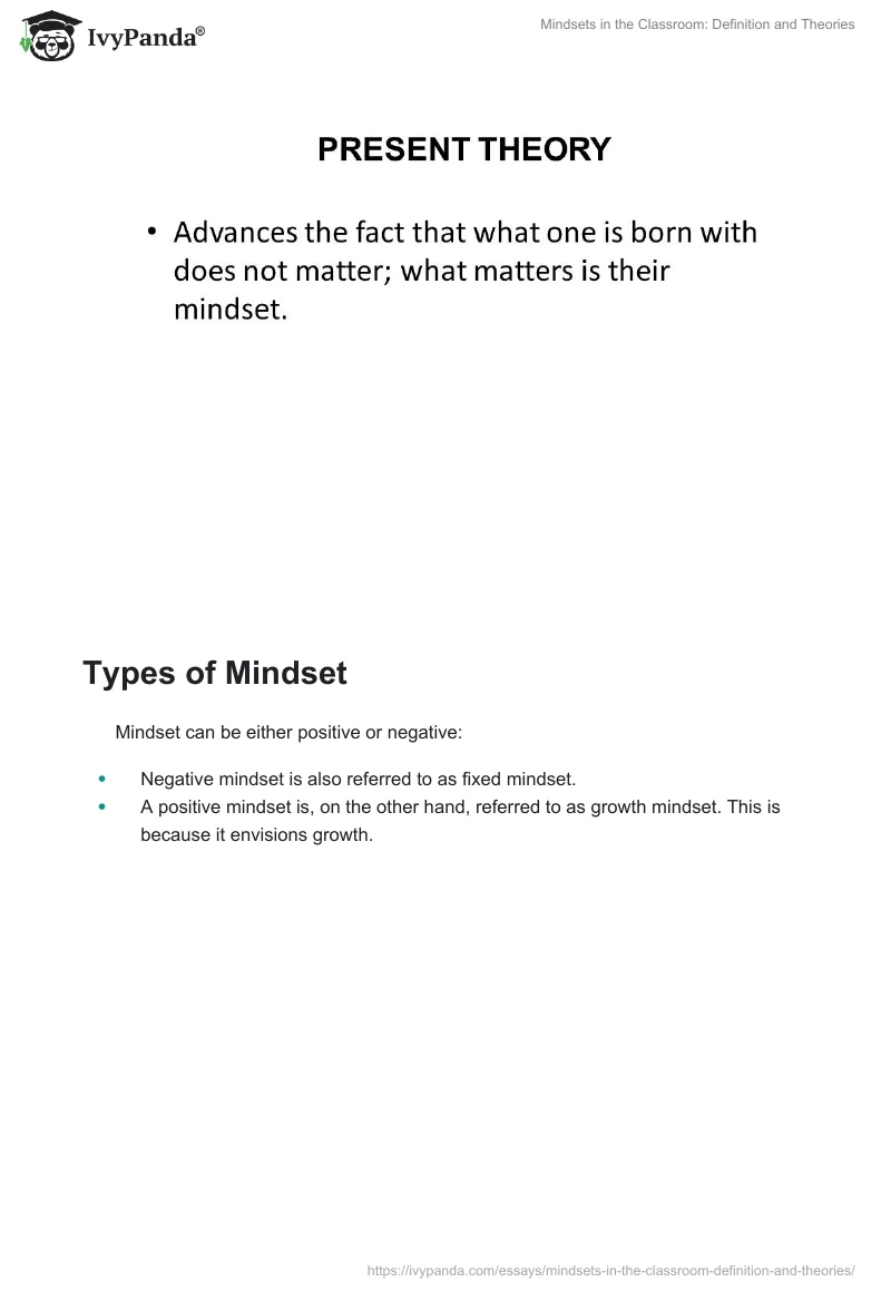 Mindsets in the Classroom: Definition and Theories. Page 3