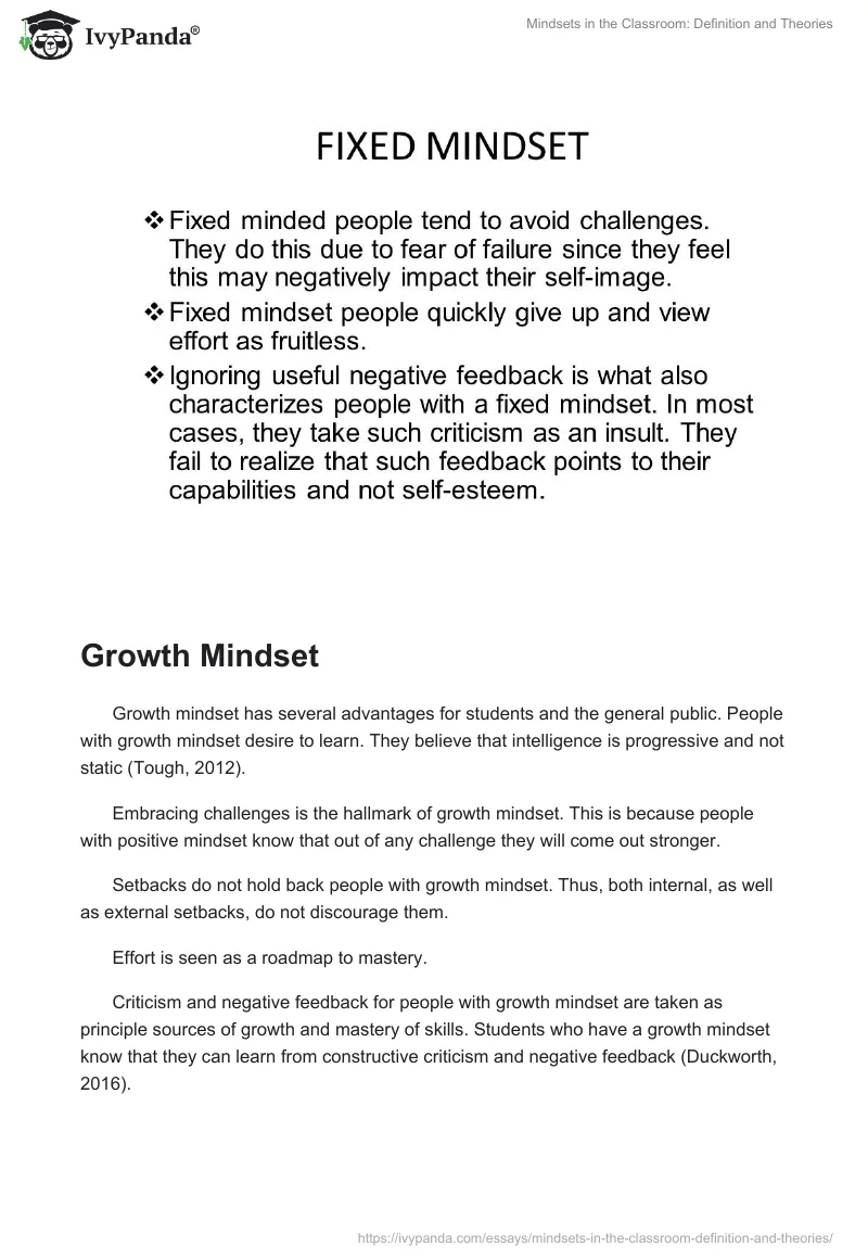 Mindsets in the Classroom: Definition and Theories. Page 5