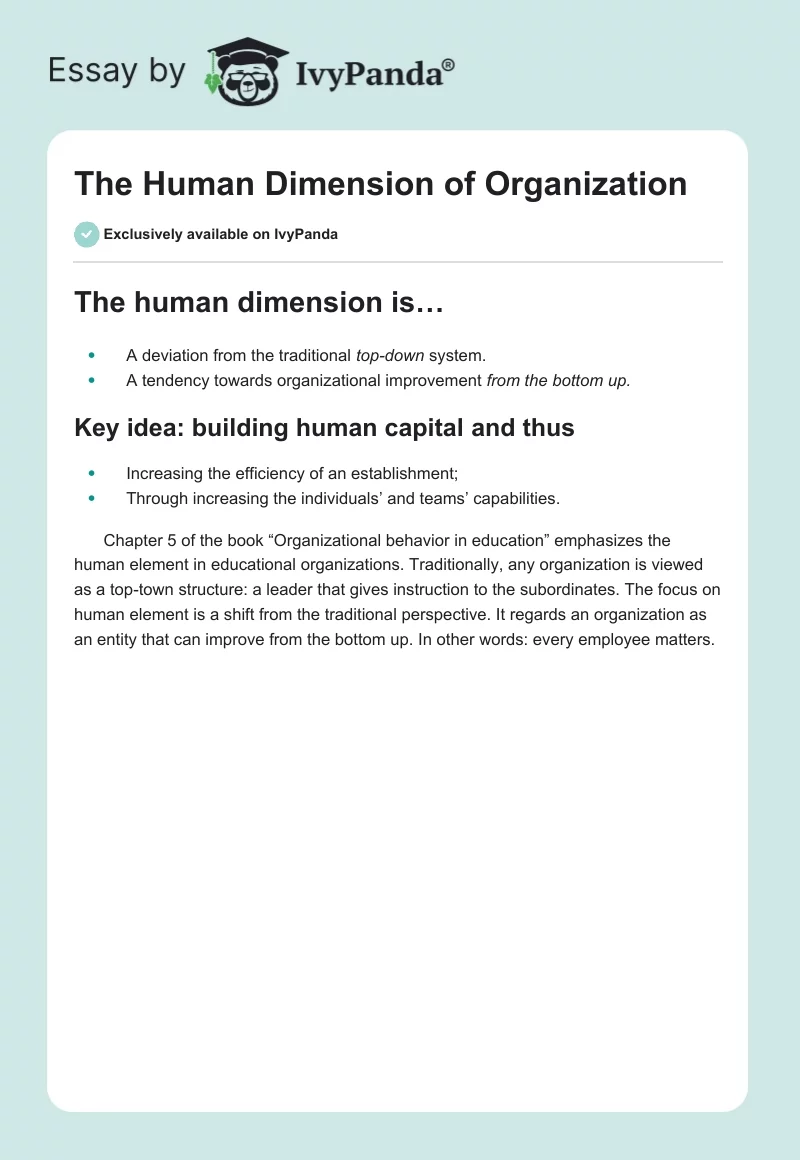 The Human Dimension of Organization. Page 1