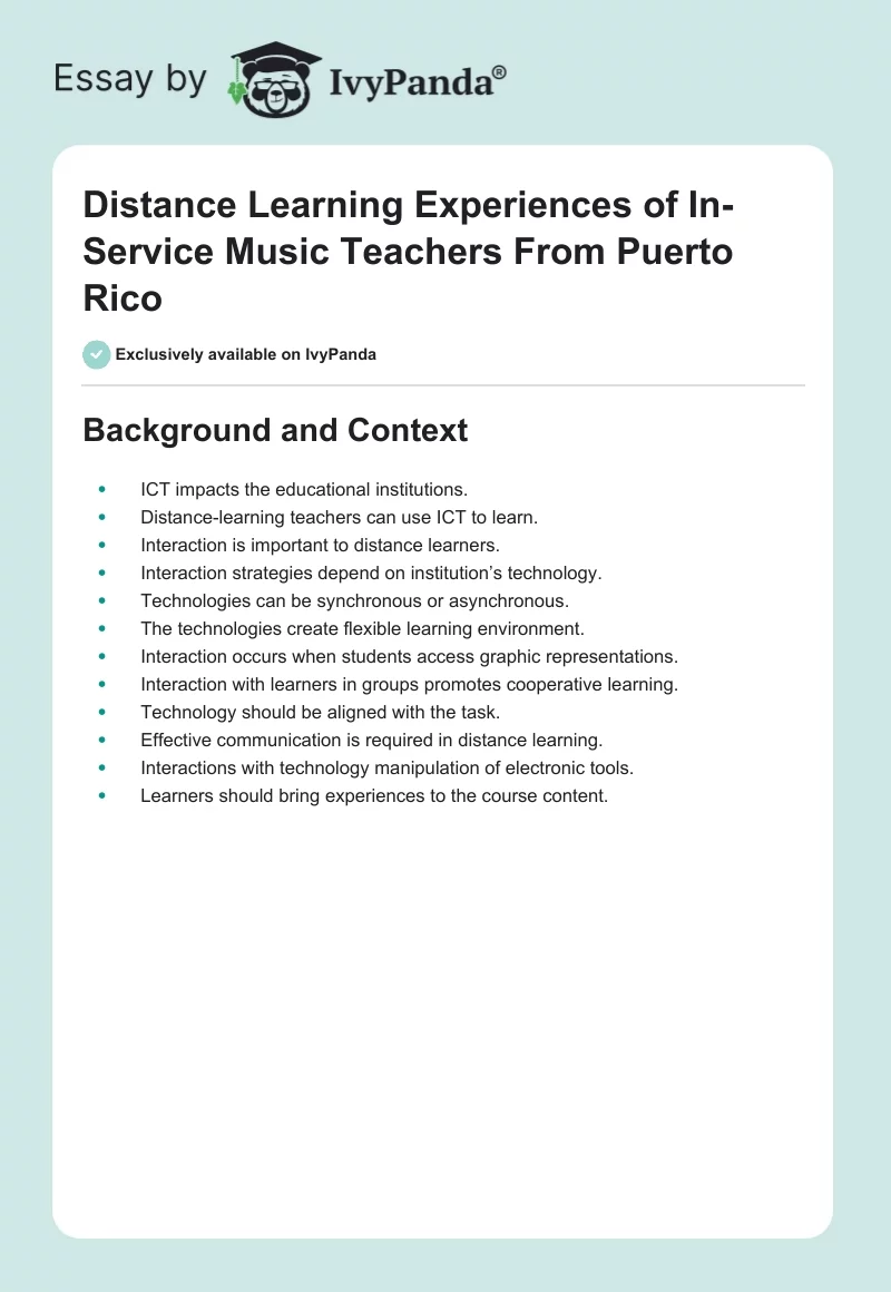 Distance Learning Experiences of In-Service Music Teachers From Puerto Rico. Page 1