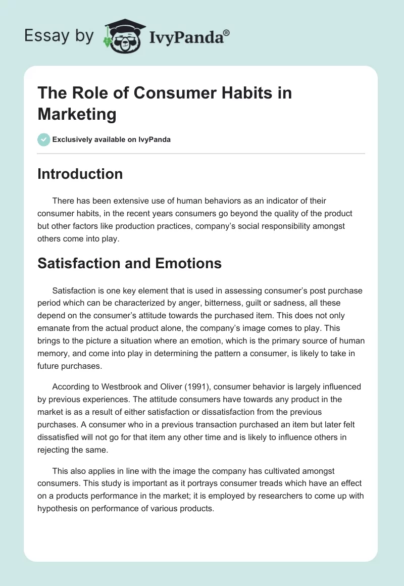 The Role of Consumer Habits in Marketing. Page 1