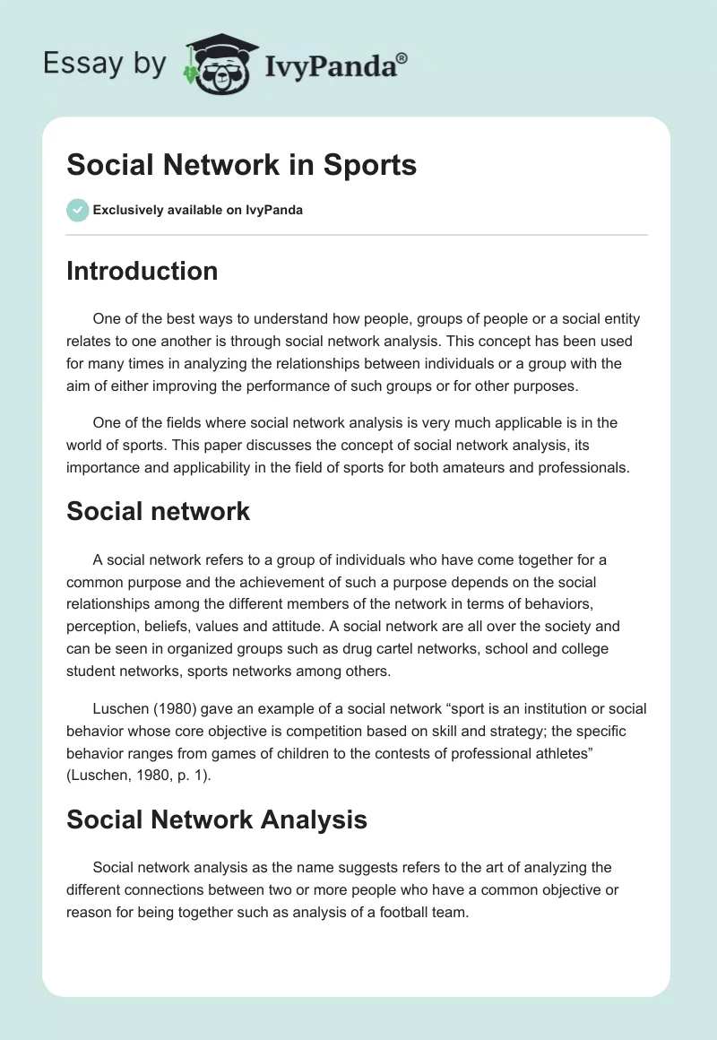 Social Network in Sports. Page 1