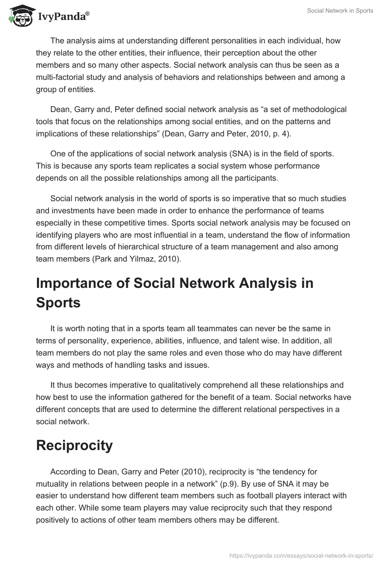 Social Network in Sports. Page 2