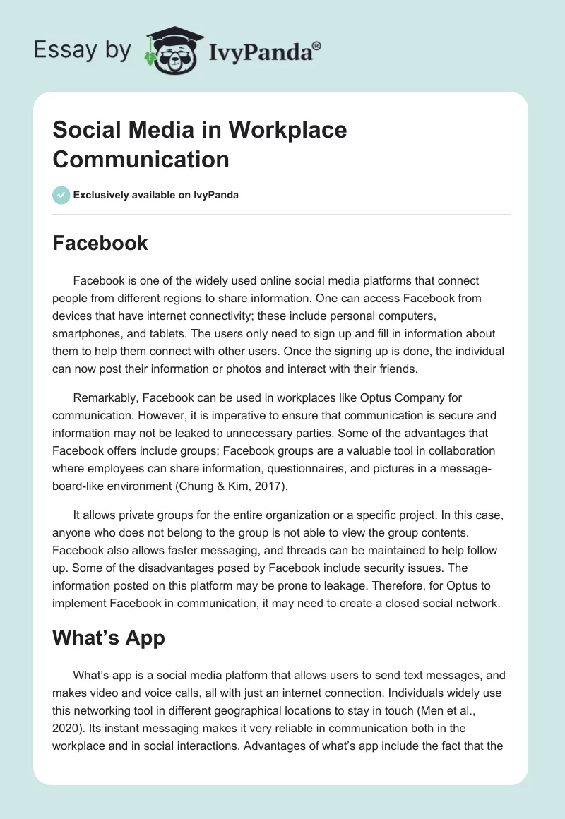 Social Media in Workplace Communication. Page 1