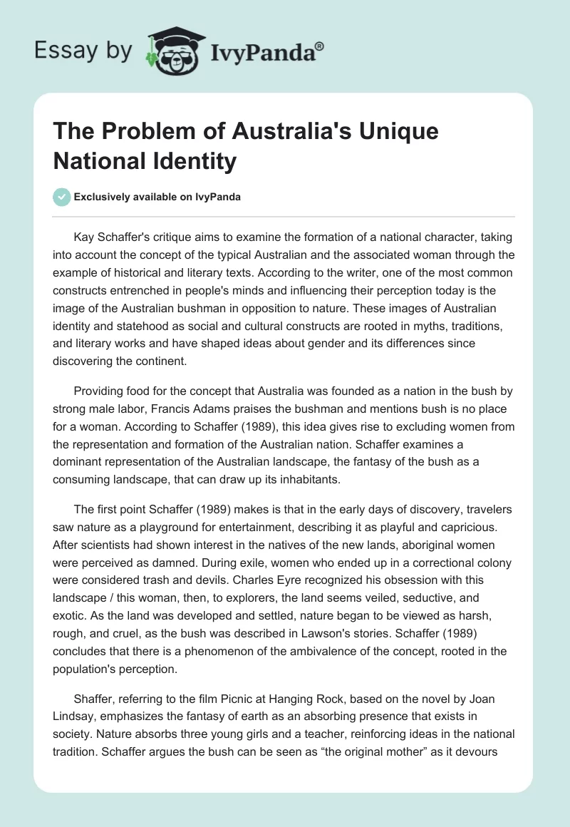 The Problem of Australia's Unique National Identity. Page 1