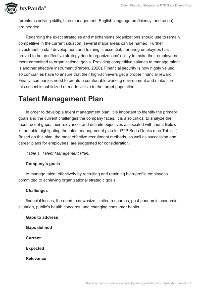 Talent Planning Strategy for PTP Soda Drinks Firm. Page 4