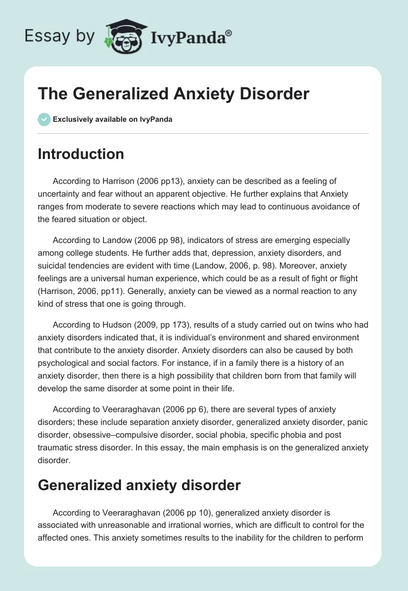 The Generalized Anxiety Disorder. Page 1