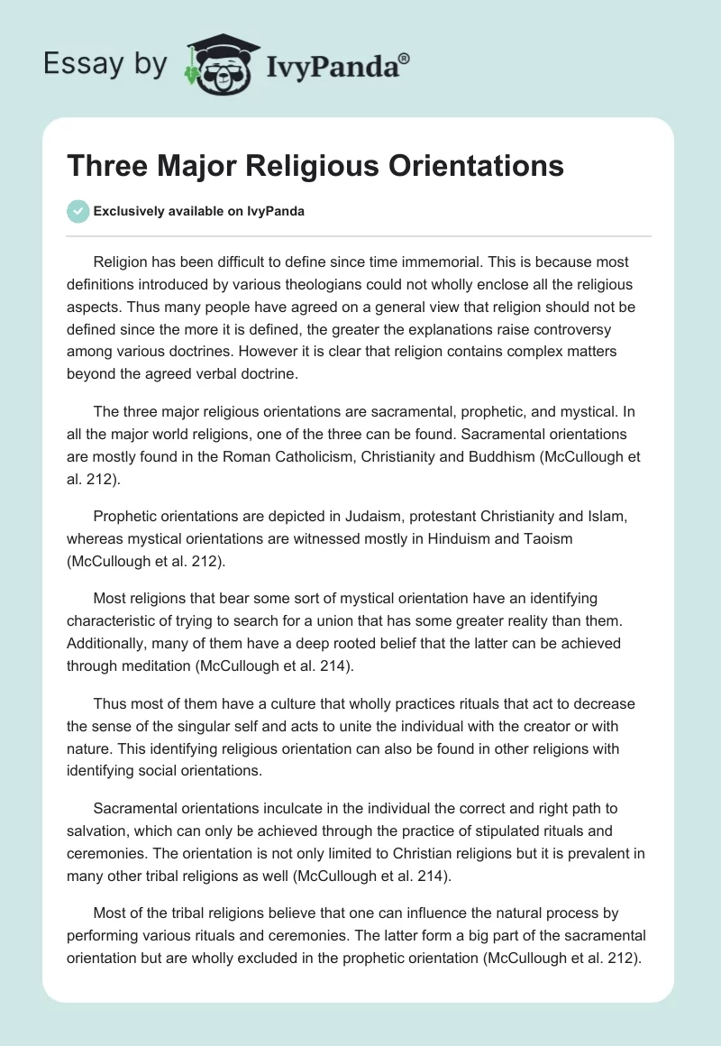 Three Major Religious Orientations. Page 1