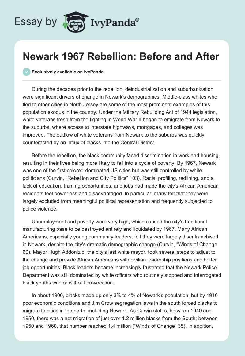 Newark 1967 Rebellion: Before and After. Page 1