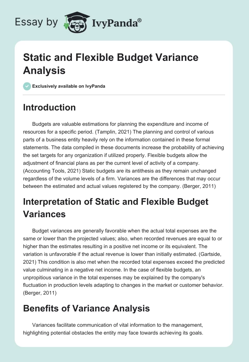 Static and Flexible Budget Variance Analysis. Page 1