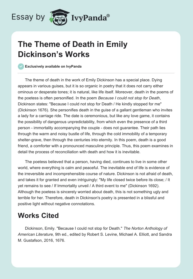 The Theme of Death in Emily Dickinson’s Works. Page 1
