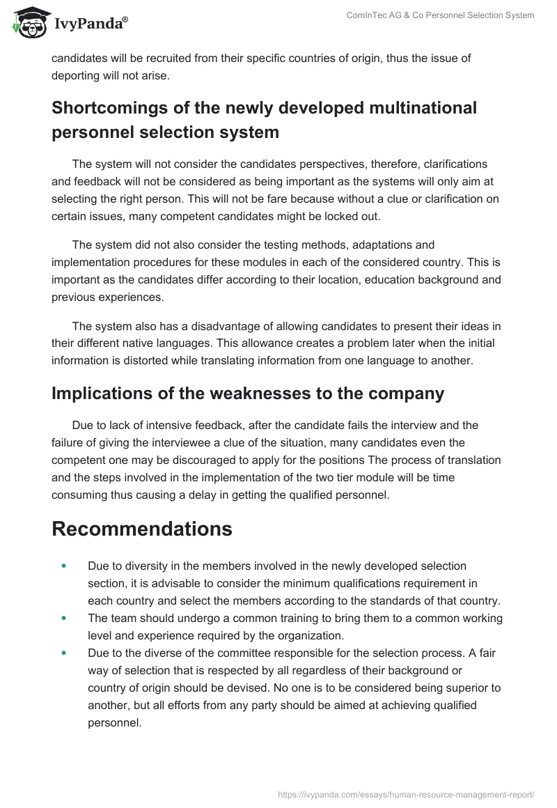 ComInTec AG & Co Personnel Selection System. Page 2