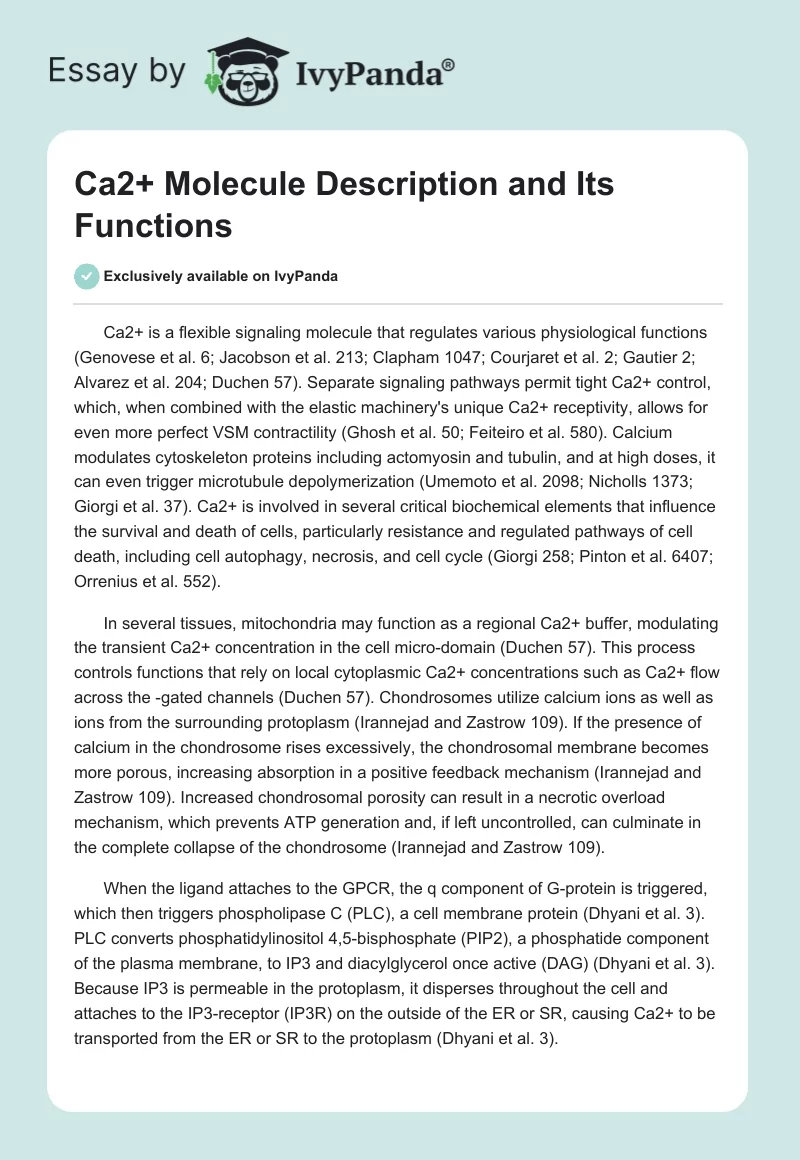 Ca2+ Molecule Description and Its Functions. Page 1