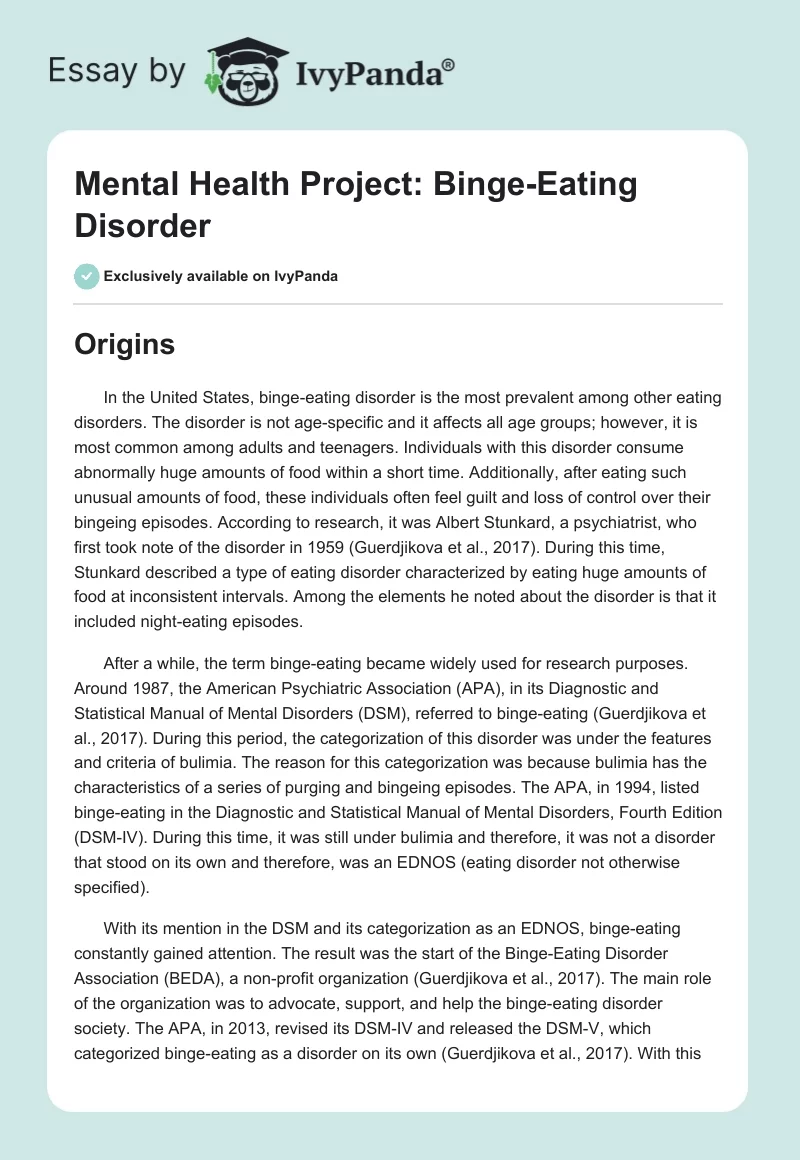 Mental Health Project: Binge-Eating Disorder. Page 1