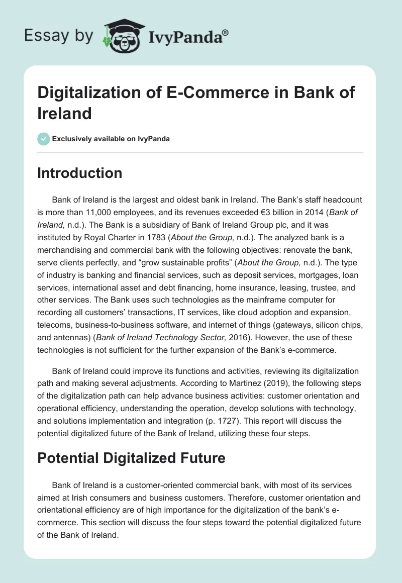 Digitalization of E-Commerce in Bank of Ireland. Page 1