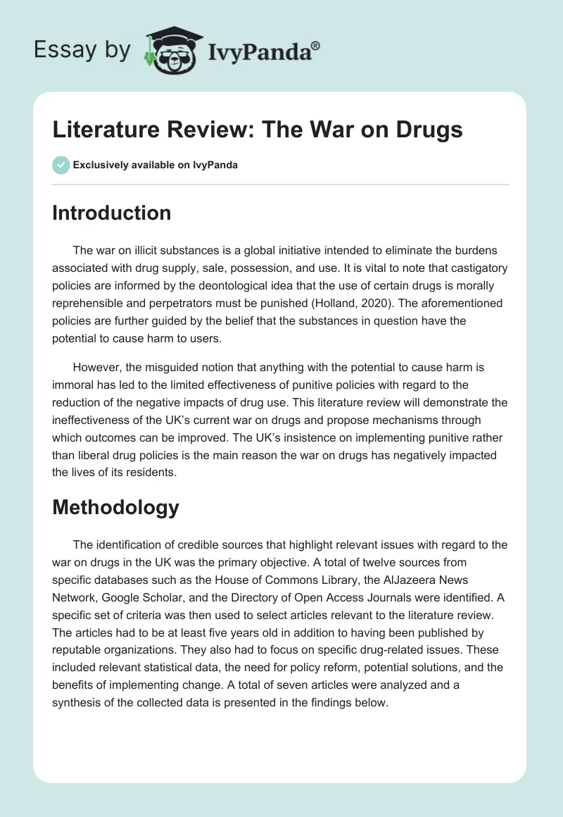 Literature Review: The War on Drugs. Page 1