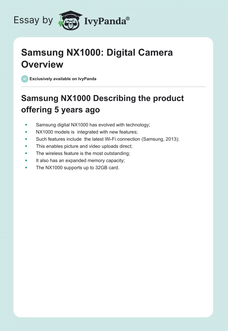 Samsung NX1000: Digital Camera Overview. Page 1