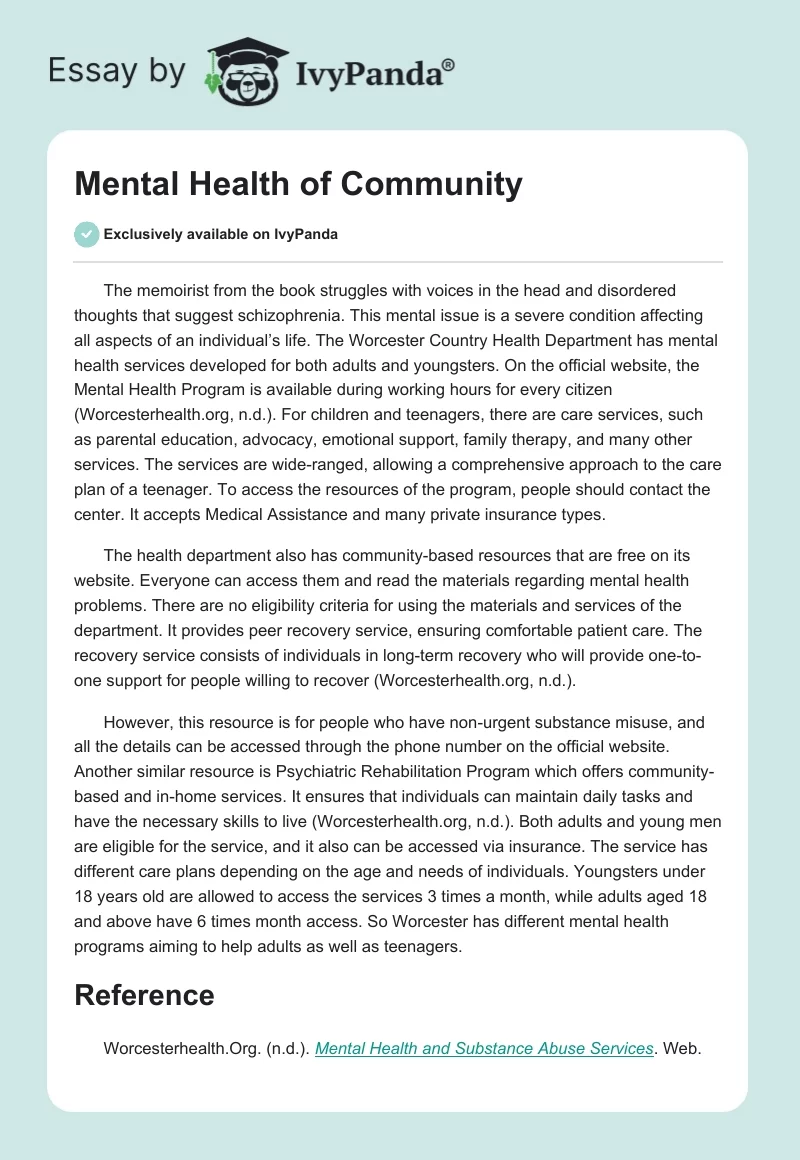 Mental Health of Community. Page 1