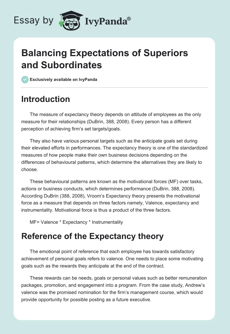 Balancing Expectations of Superiors and Subordinates. Page 1