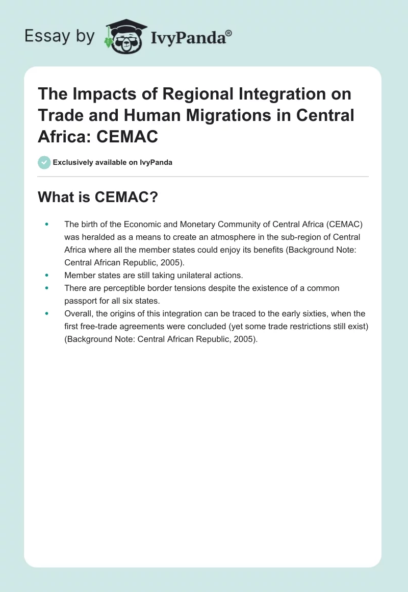 The Impacts of Regional Integration on Trade and Human Migrations in Central Africa: CEMAC. Page 1