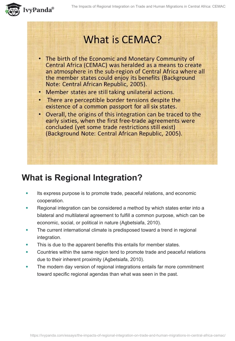 The Impacts of Regional Integration on Trade and Human Migrations in Central Africa: CEMAC. Page 2