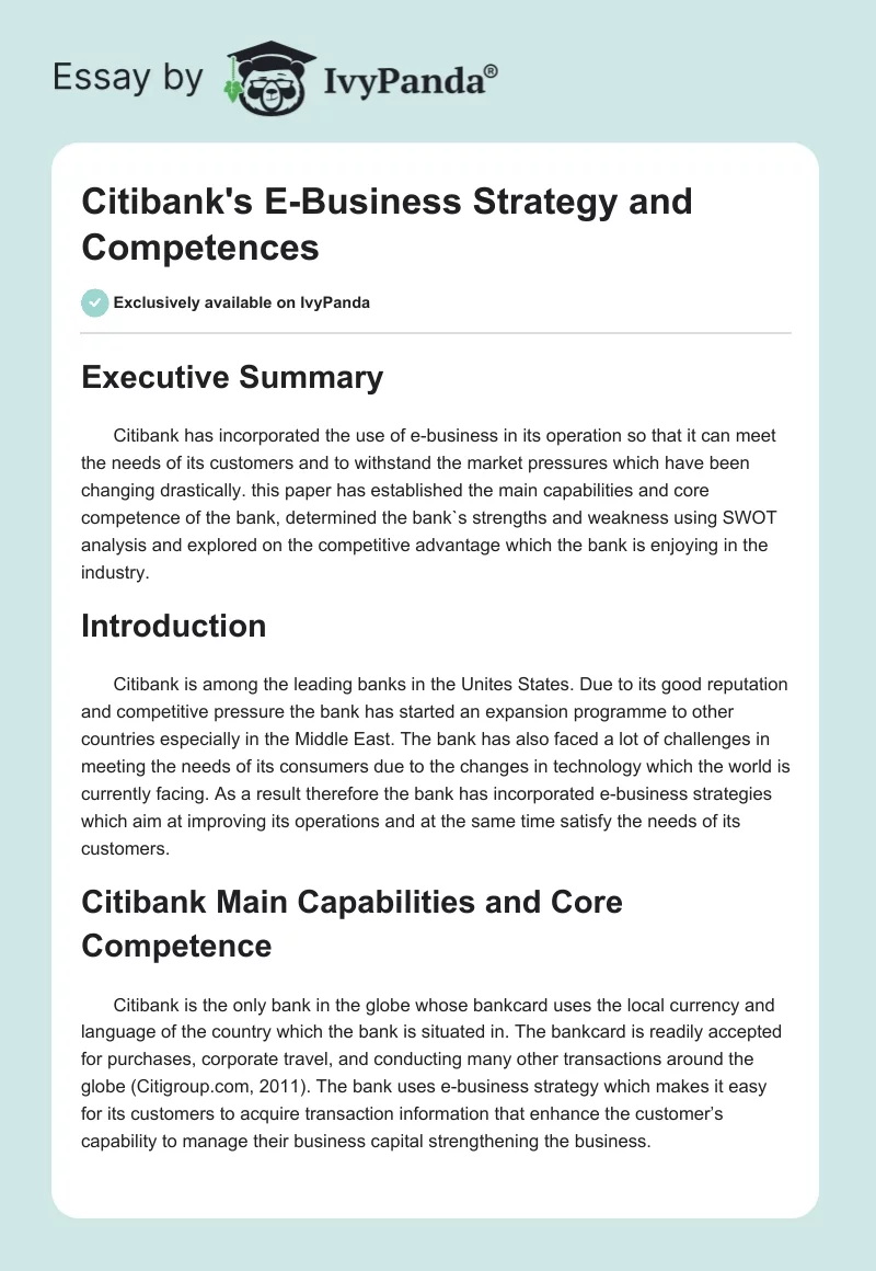 Citibank's E-Business Strategy and Competences. Page 1