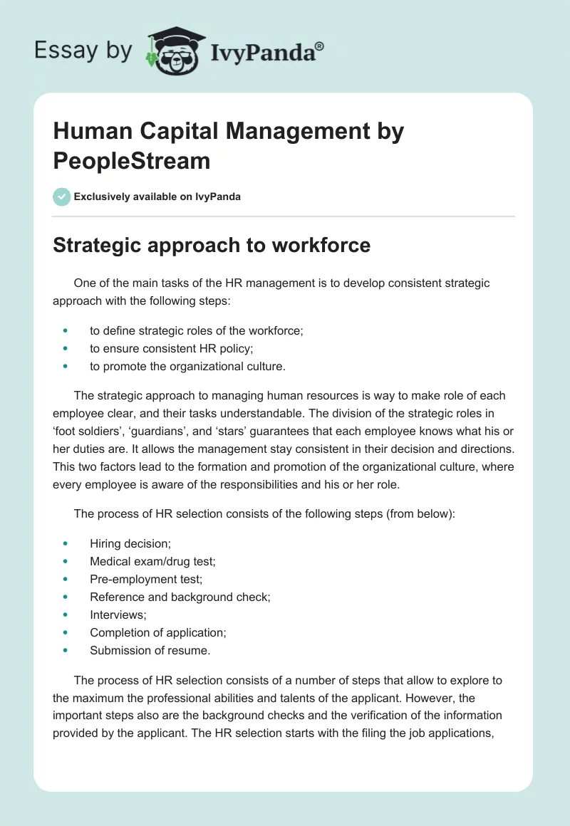 Human Capital Management by PeopleStream. Page 1