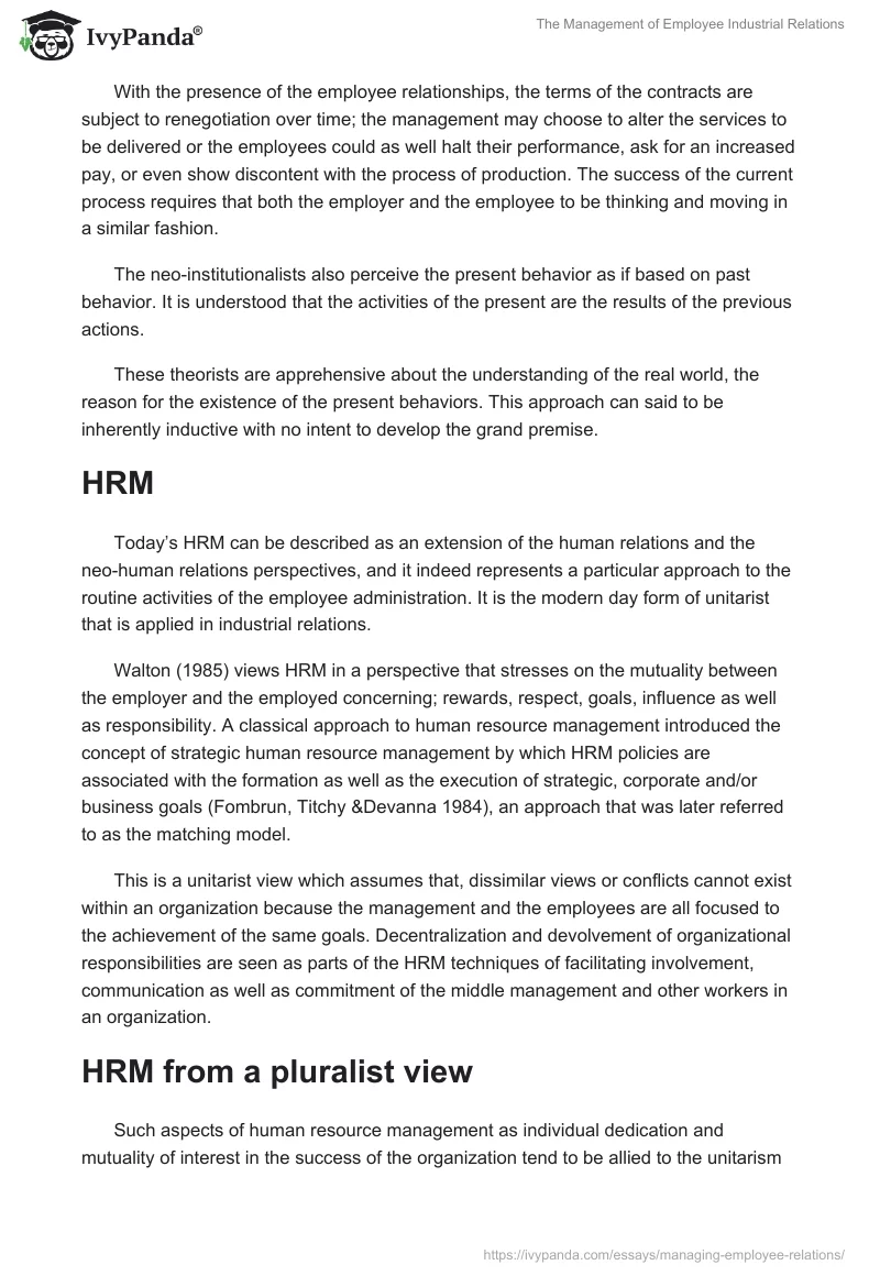 The Management of Employee Industrial Relations. Page 4