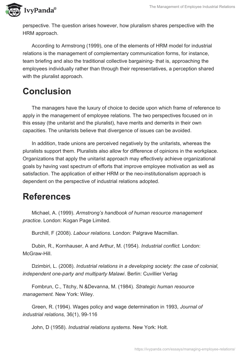 The Management of Employee Industrial Relations. Page 5
