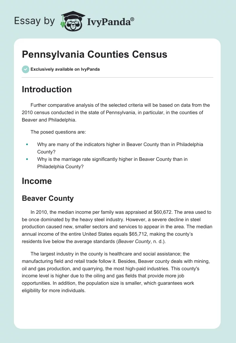 Pennsylvania Counties Census. Page 1