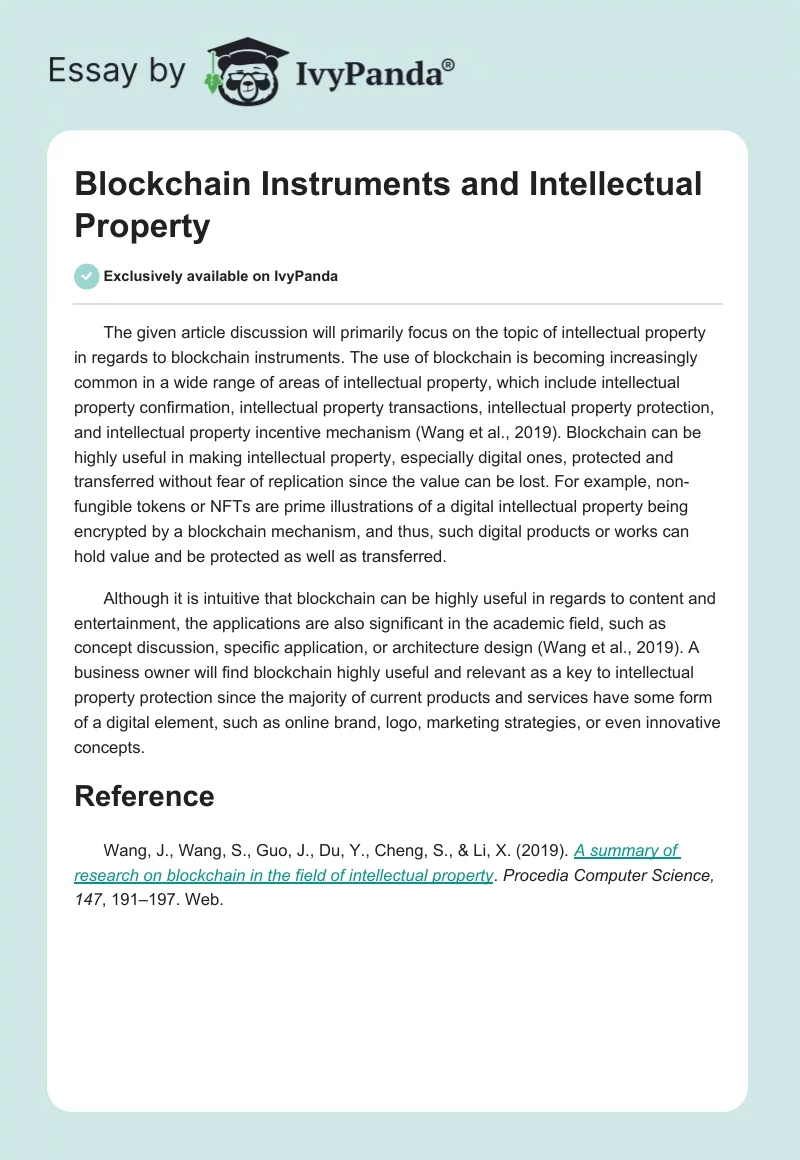 Blockchain Instruments and Intellectual Property. Page 1