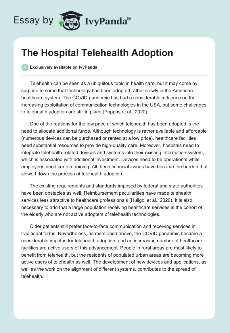The Hospital Telehealth Adoption. Page 1