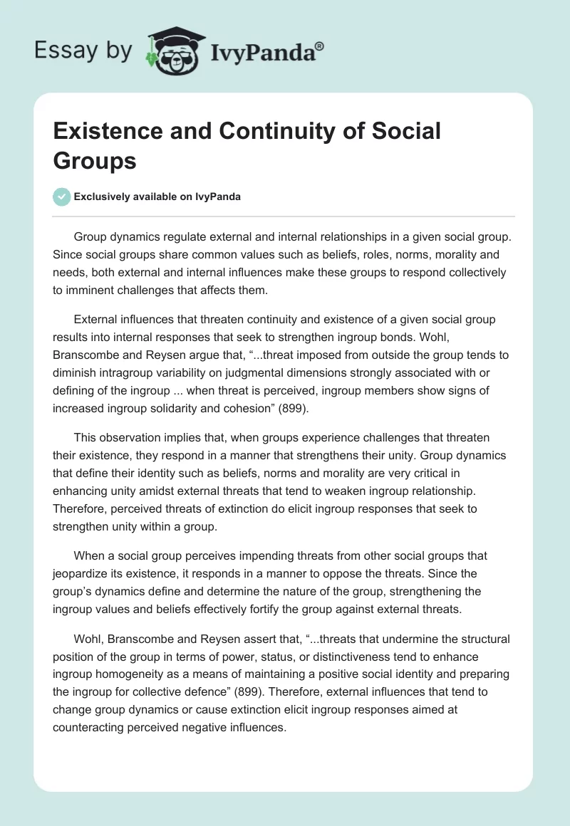 Existence and Continuity of Social Groups. Page 1