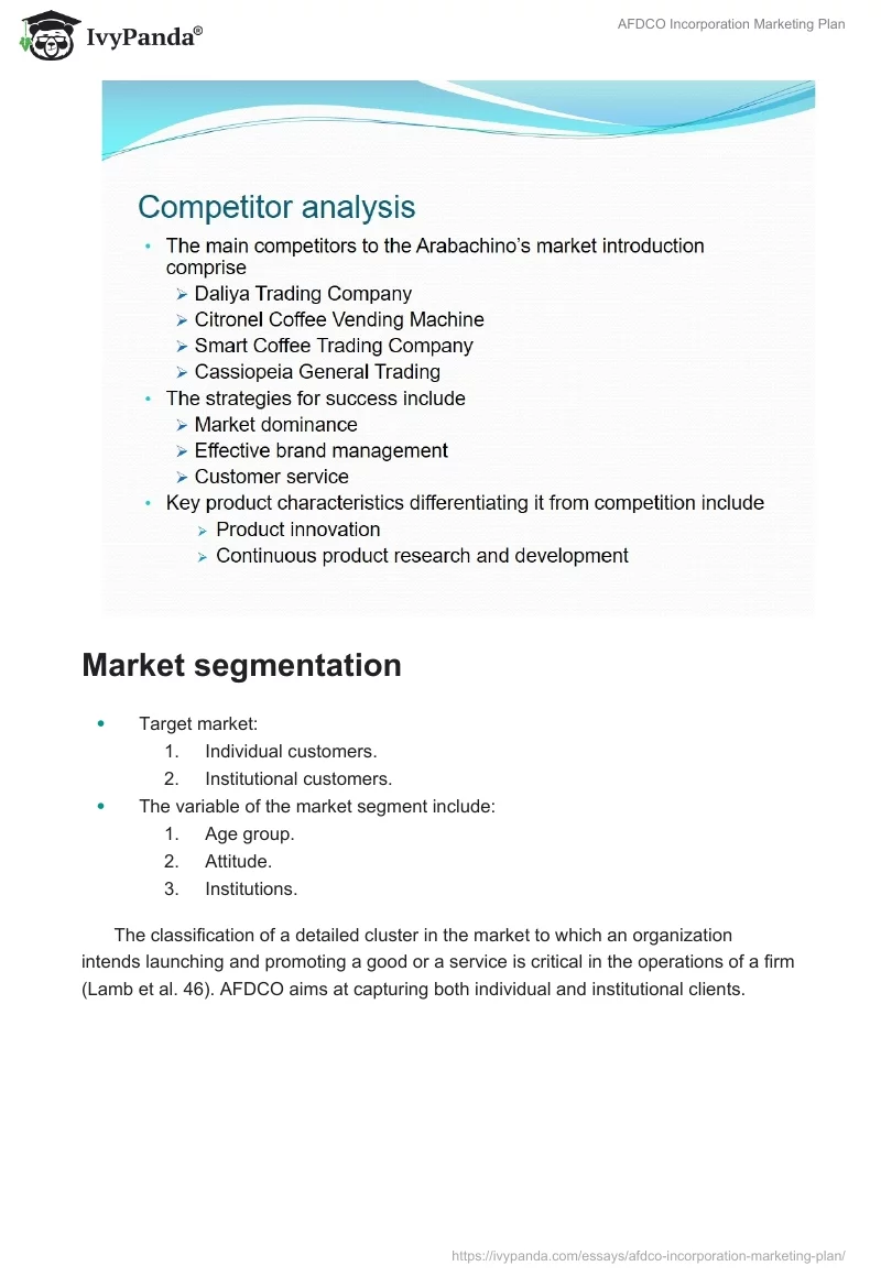 AFDCO Incorporation Marketing Plan. Page 3