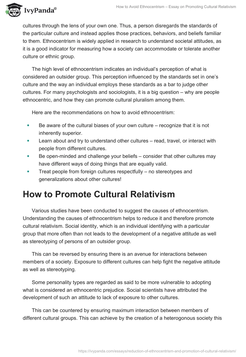 How to Avoid Ethnocentrism – Essay on Promoting Cultural Relativism. Page 2