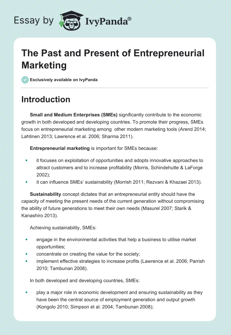 The Past and Present of Entrepreneurial Marketing. Page 1