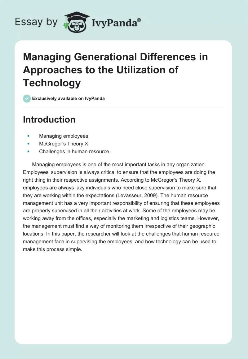 Managing Generational Differences in Approaches to the Utilization of Technology. Page 1