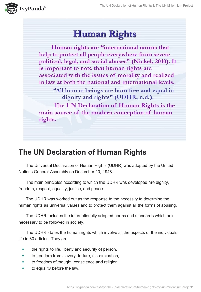 The UN Declaration of Human Rights & The UN Millennium Project. Page 2