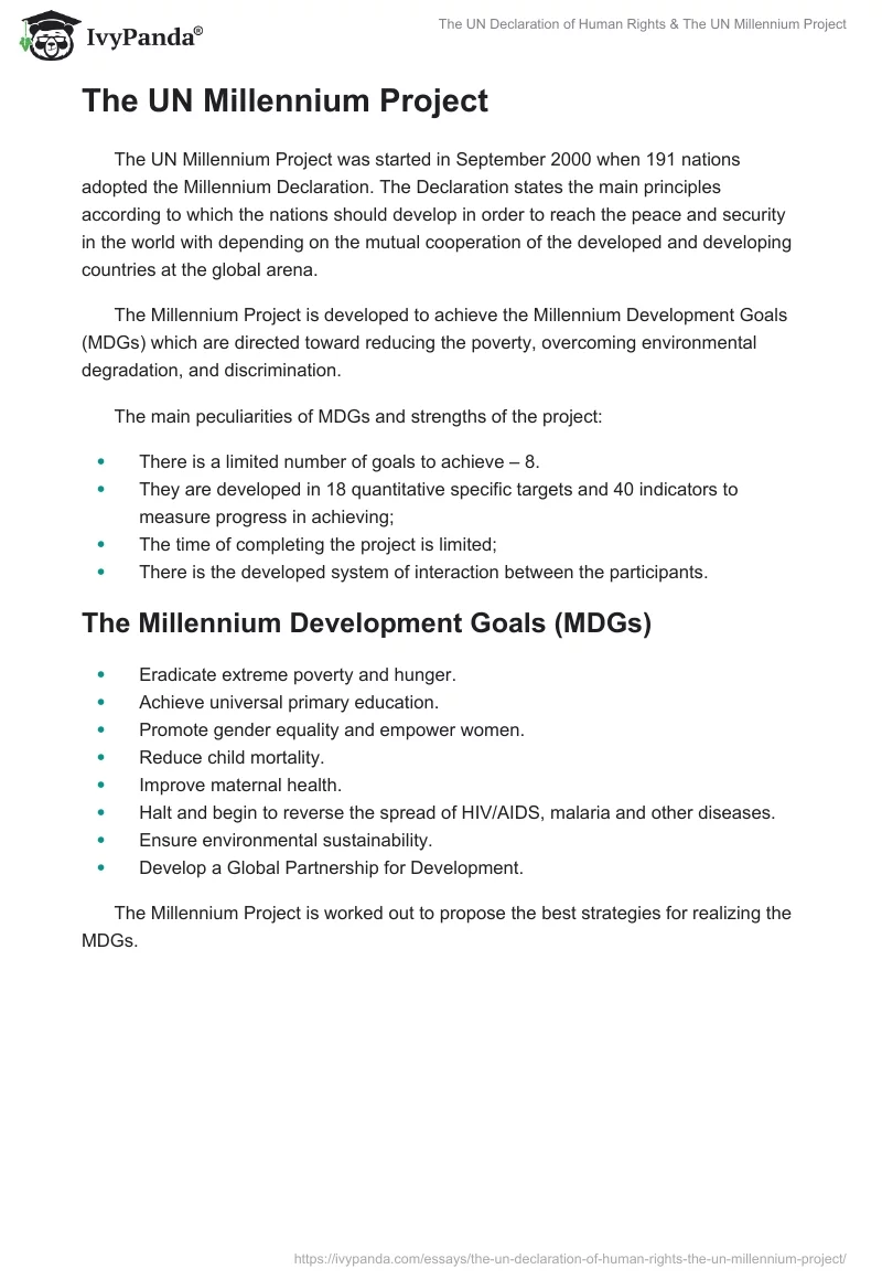 The UN Declaration of Human Rights & The UN Millennium Project. Page 5