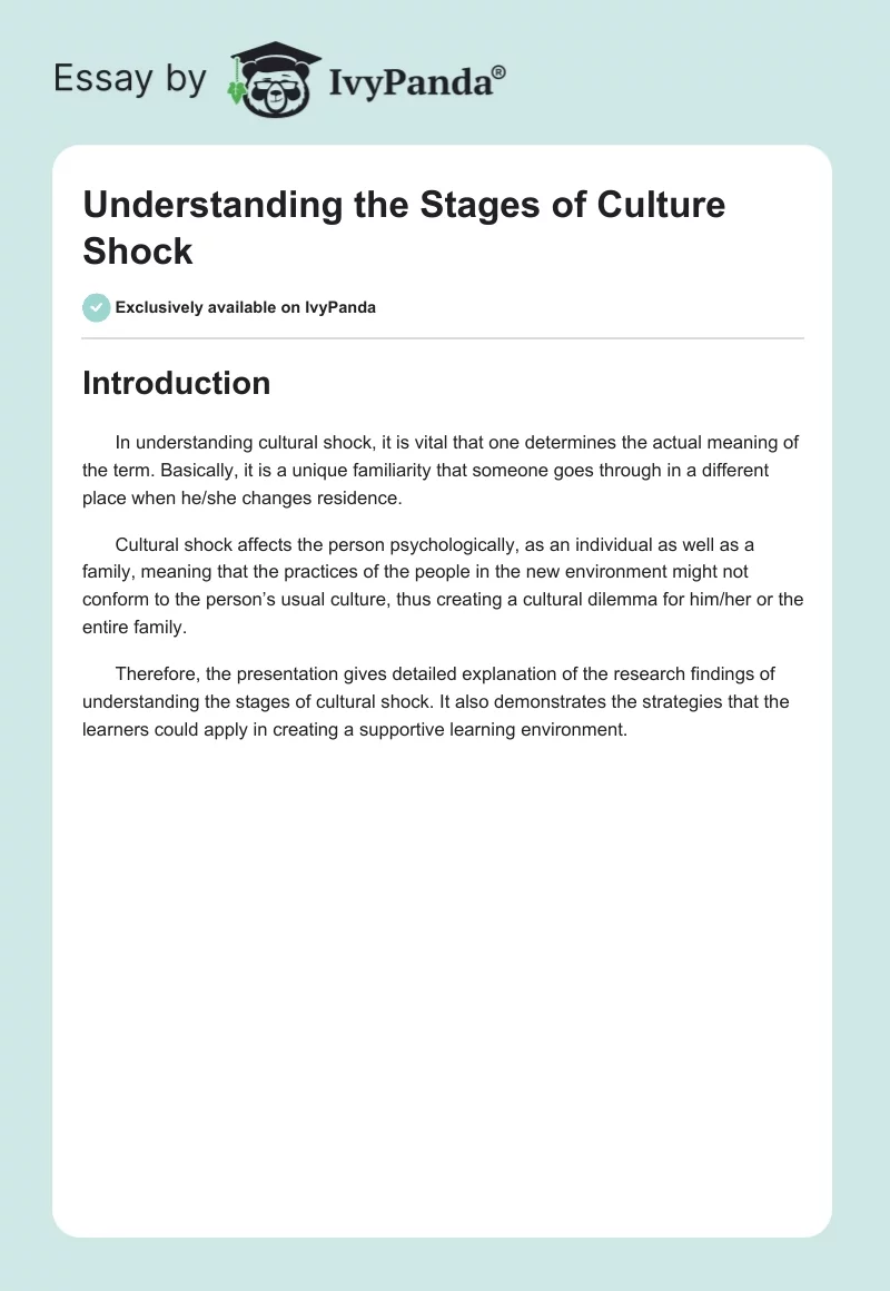 Understanding the Stages of Culture Shock. Page 1