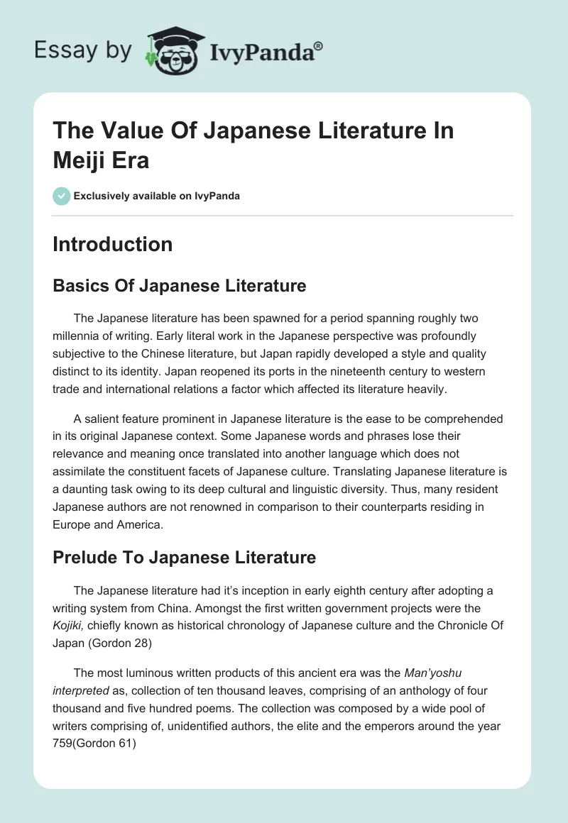 The Value Of Japanese Literature In Meiji Era. Page 1
