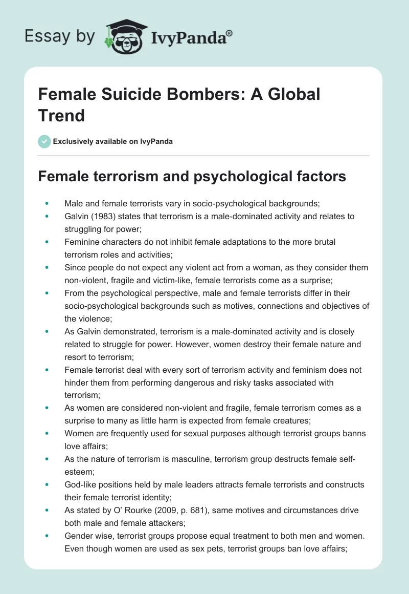 Female Suicide Bombers: A Global Trend. Page 1