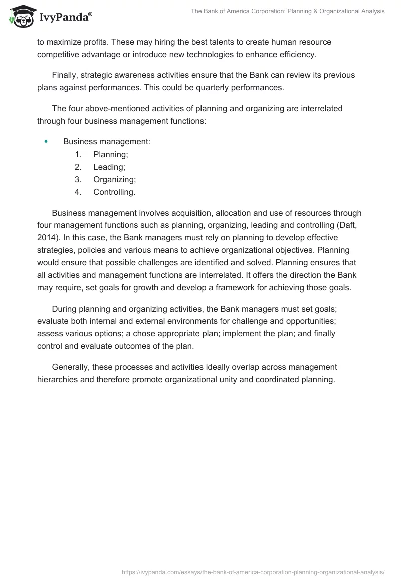The Bank of America Corporation: Planning & Organizational Analysis. Page 2