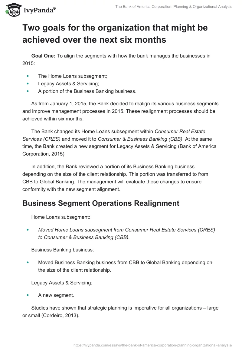 The Bank of America Corporation: Planning & Organizational Analysis. Page 4