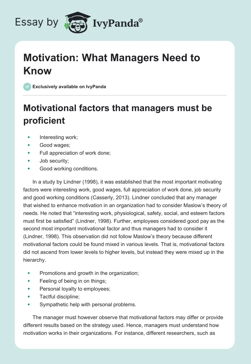 Motivation: What Managers Need to Know. Page 1